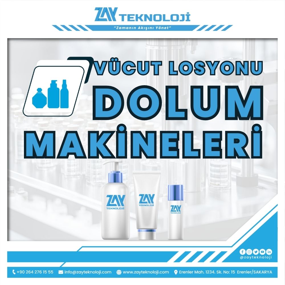 ZAY TEKNOLOJİ’nin vücut losyonu dolum makinesi, kozmetik ürünlerin otomatik dolumu için kullanılan paslanmaz çelik endüstriyel ekipman.